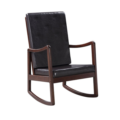 Raina synthetic leather rocking chair black upholstery with espresso wood frame by HouseOfZazla on Tampa Home & Garden Store