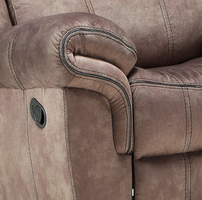 Zubaida Two Tone Glider Recliner armrest closeup in brown faux leather with dark piping on Tampa Home & Garden Store