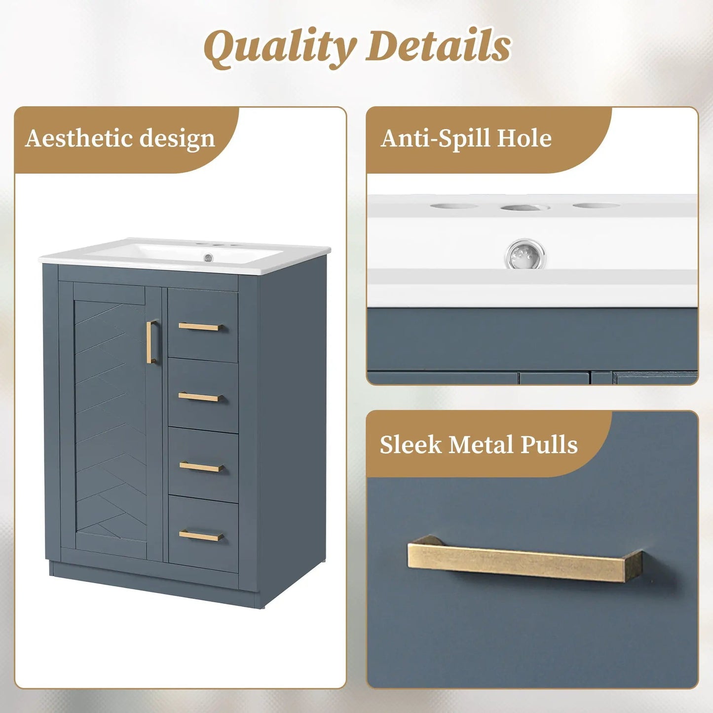 Modern Bathroom Vanity With 1 Door and 3 Drawers