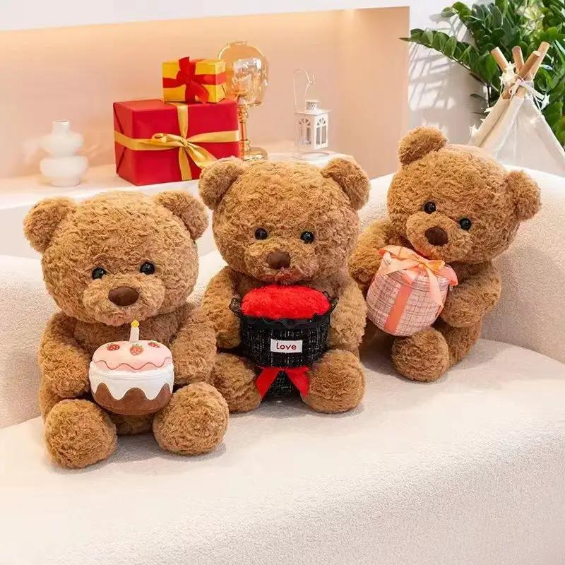 Valentine's Day plush bear trio with cake, love bucket, and wrapped gift by FLIPSTYLEZLLC on Tampa Home & Garden Store