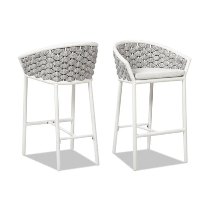 Optic White Rope Barrel Low-Back Counter Stool 2-pack, frames with gray woven rope backs on Tampa Home & Garden Store
