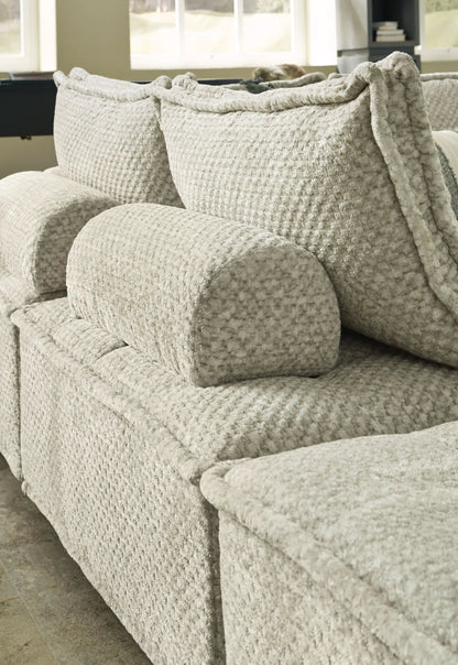 Bales Sectional by Unique Piece Furniture, beige boucle upholstery with rolled arms on Tampa Home & Garden Store