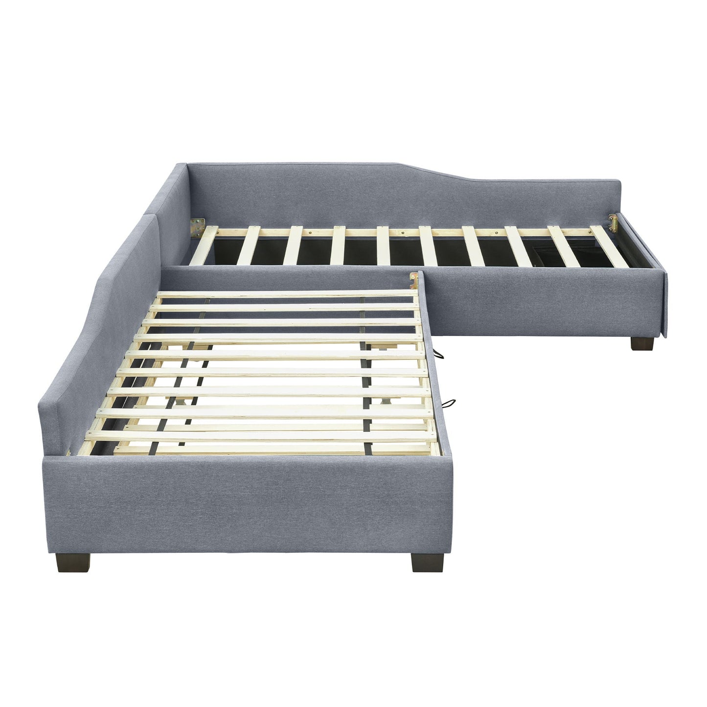 Upholstered grey double daybed with trundle and drawer by HouseOfZazla on Tampa Home & Garden Store