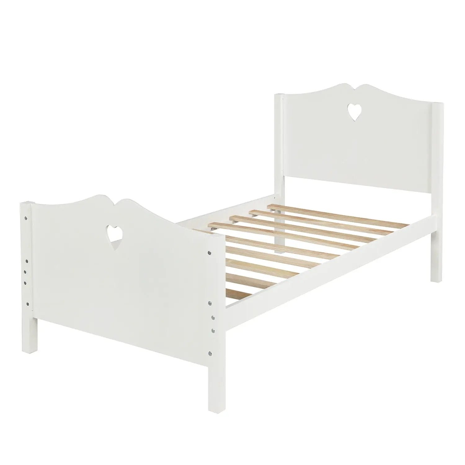 White platform bed with slat support and heart-cutout headboard and footboard on Tampa Home & Garden Store