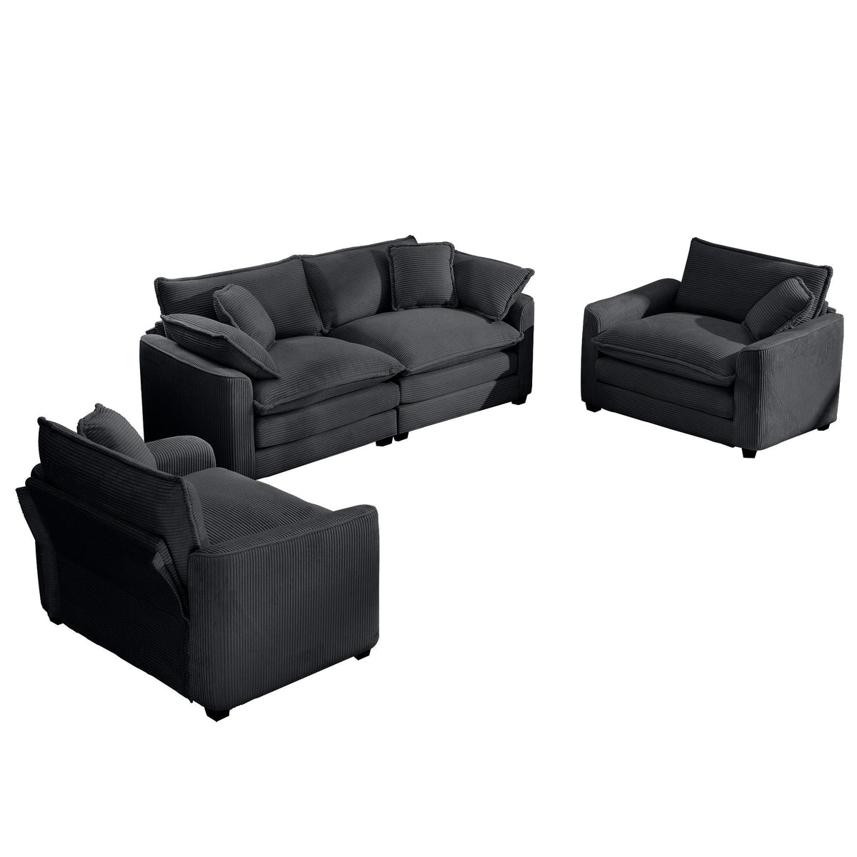 Elegant oversized sectional sofa set 3-piece in dark gray fabric with deep seats HouseOfZazla on Tampa Home & Garden Store