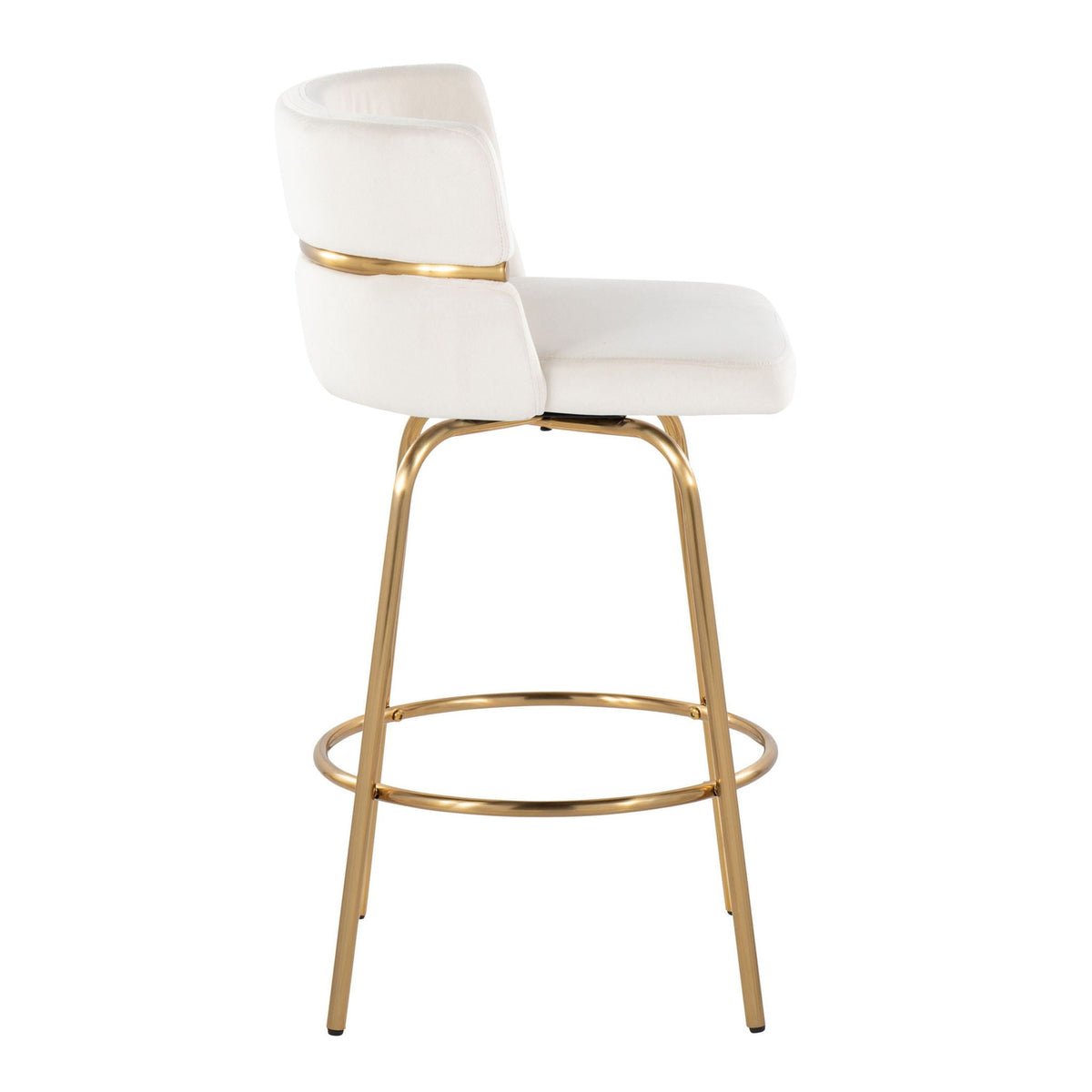 Glam Art Deco fixed-height counter stool by HouseOfZazla beige with gold base and swivel on Tampa Home & Garden Store