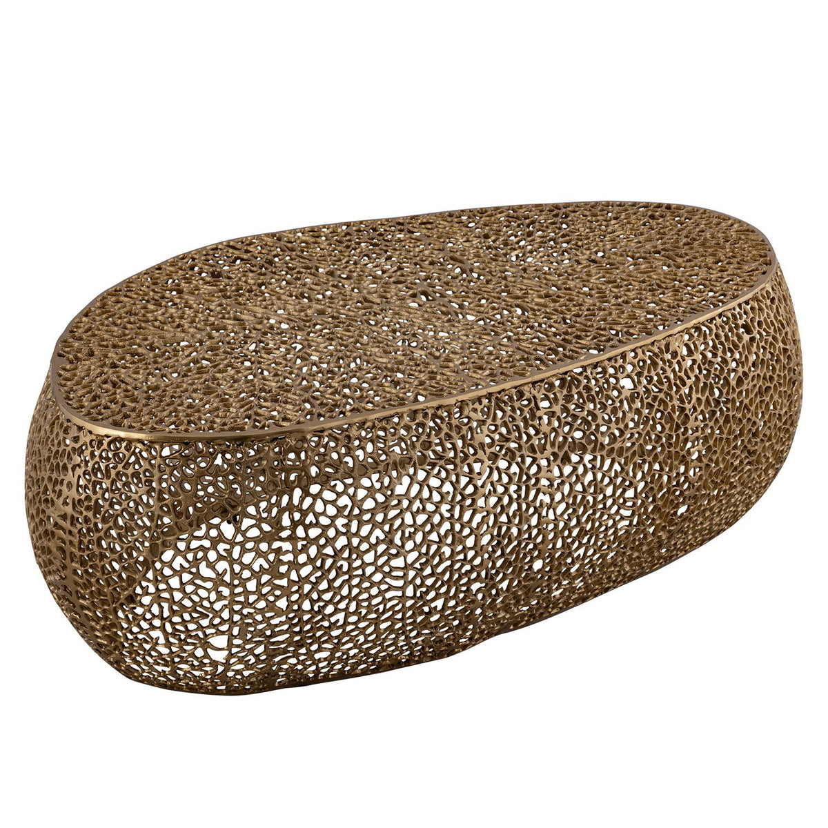 Oval coffee table HouseOfZazla gold aluminum open lattice frame on Tampa Home & Garden Store