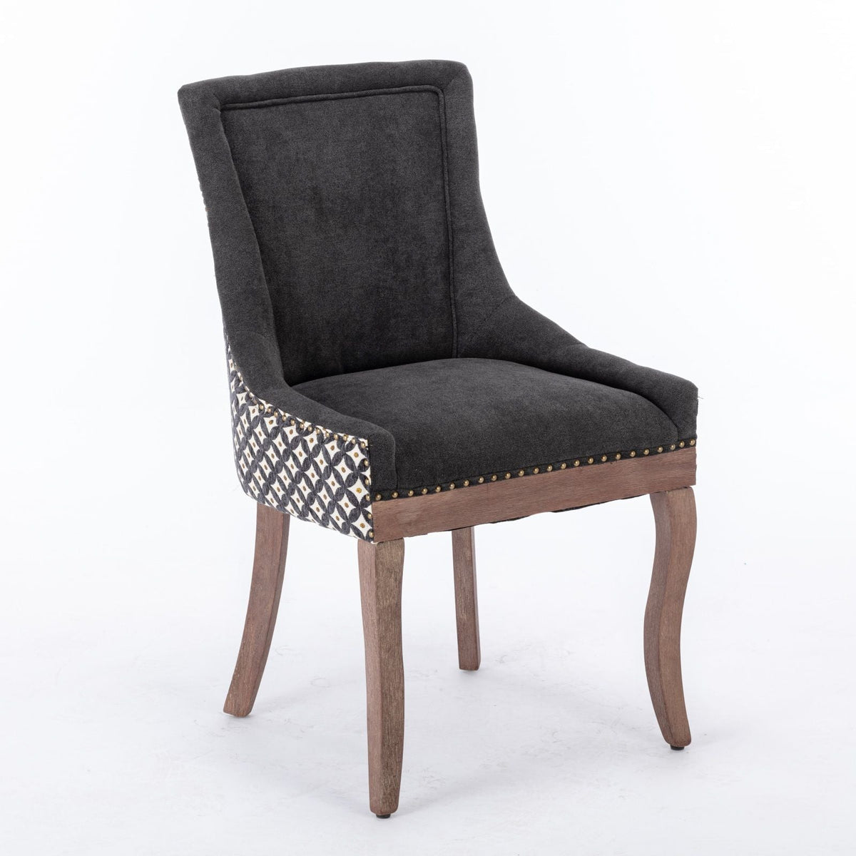 Ultra Side Dining Chair Set charcoal fabric with solid wood legs and nailhead trim on Tampa Home & Garden Store