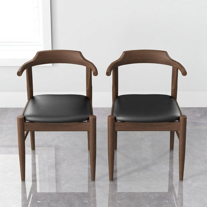 Leon mid-century modern dining chairs, set of 2, walnut wood frame with black upholstered seats on Tampa Home & Garden Store