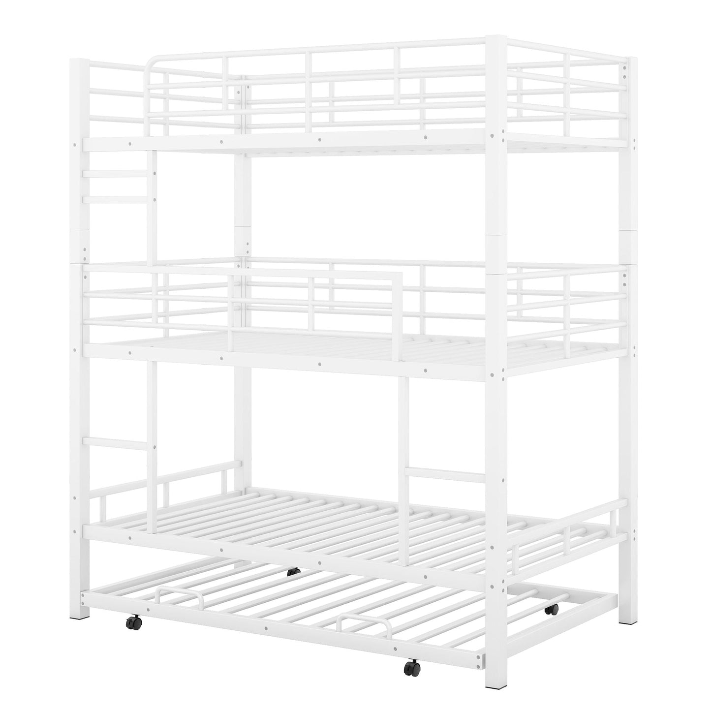 Triple bunk bed with trundle, white steel frame, heavy-duty construction HouseOfZazla on Tampa Home & Garden Store