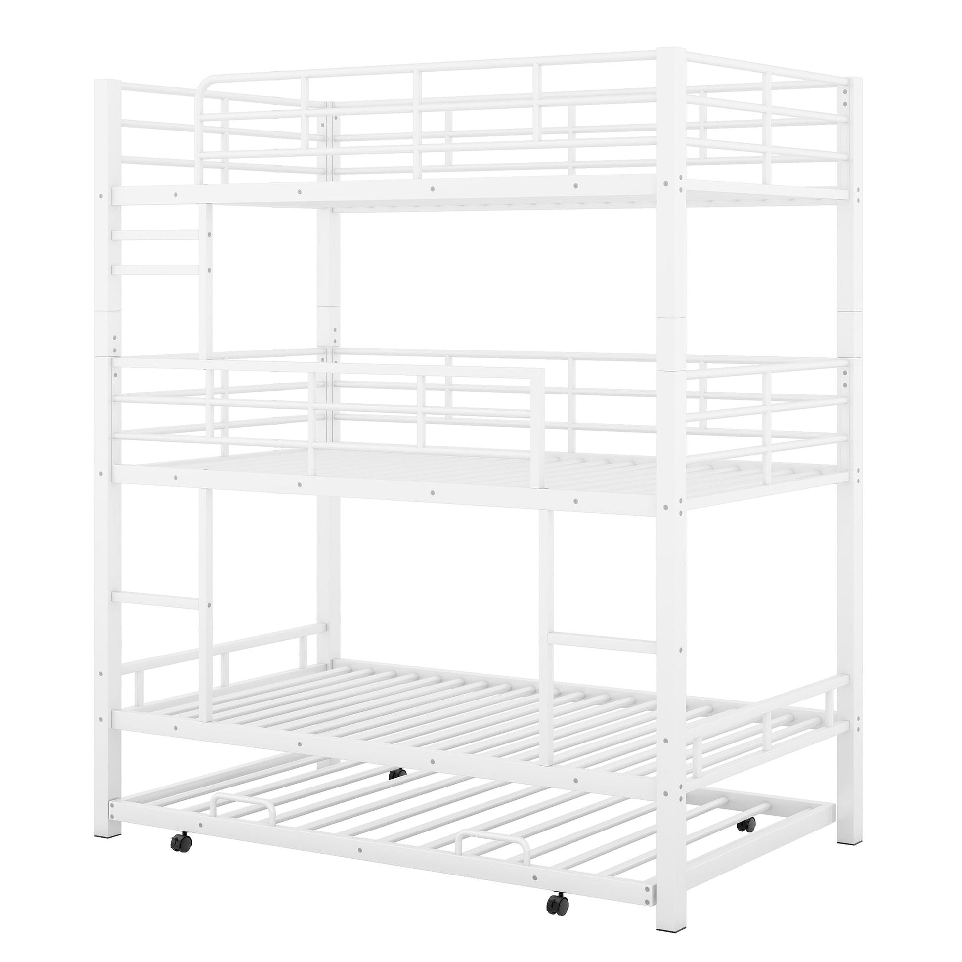 Triple bunk bed with trundle, white steel frame, heavy-duty construction HouseOfZazla on Tampa Home & Garden Store