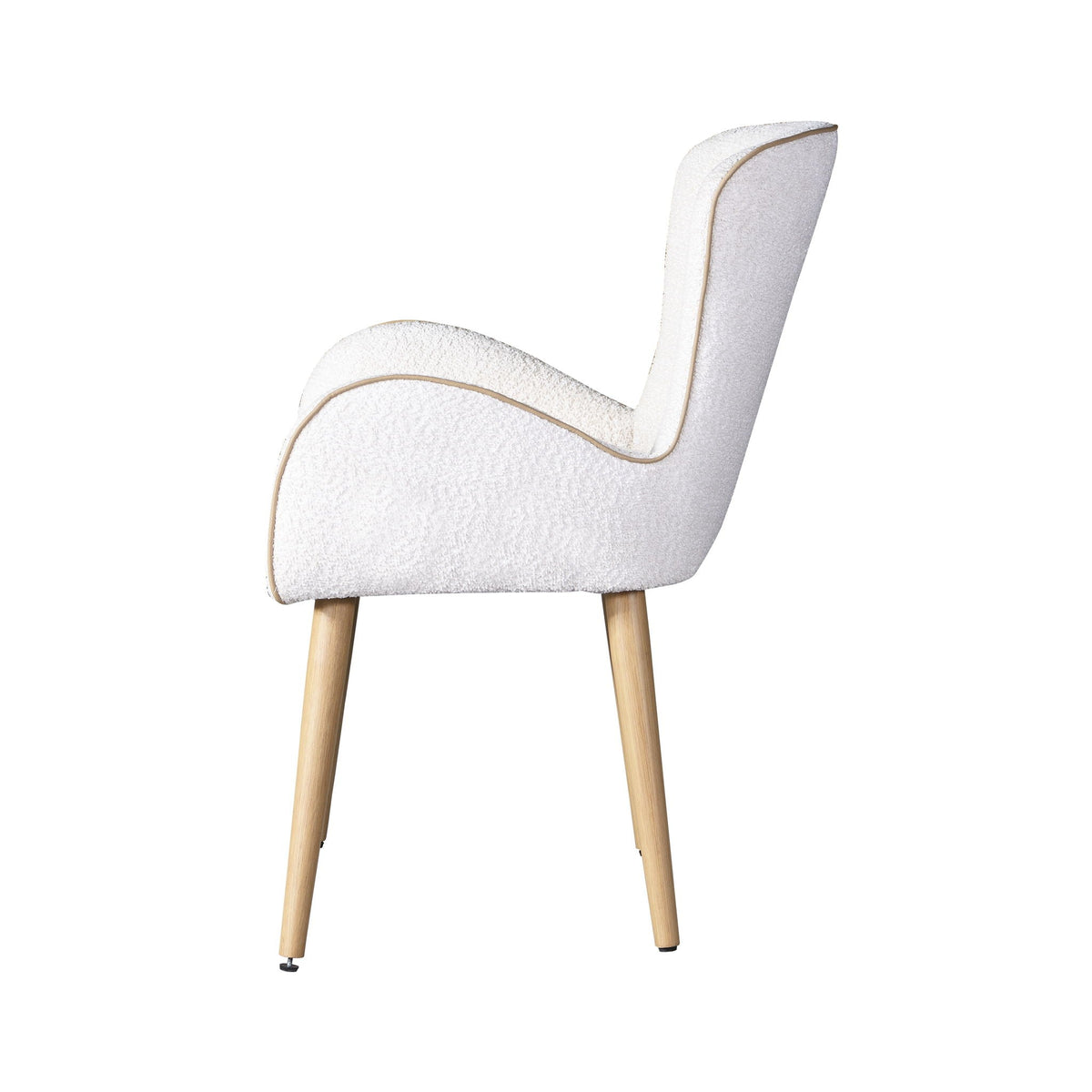 Boucle Side Chair beige upholstery with light wood legs on Tampa Home & Garden Store