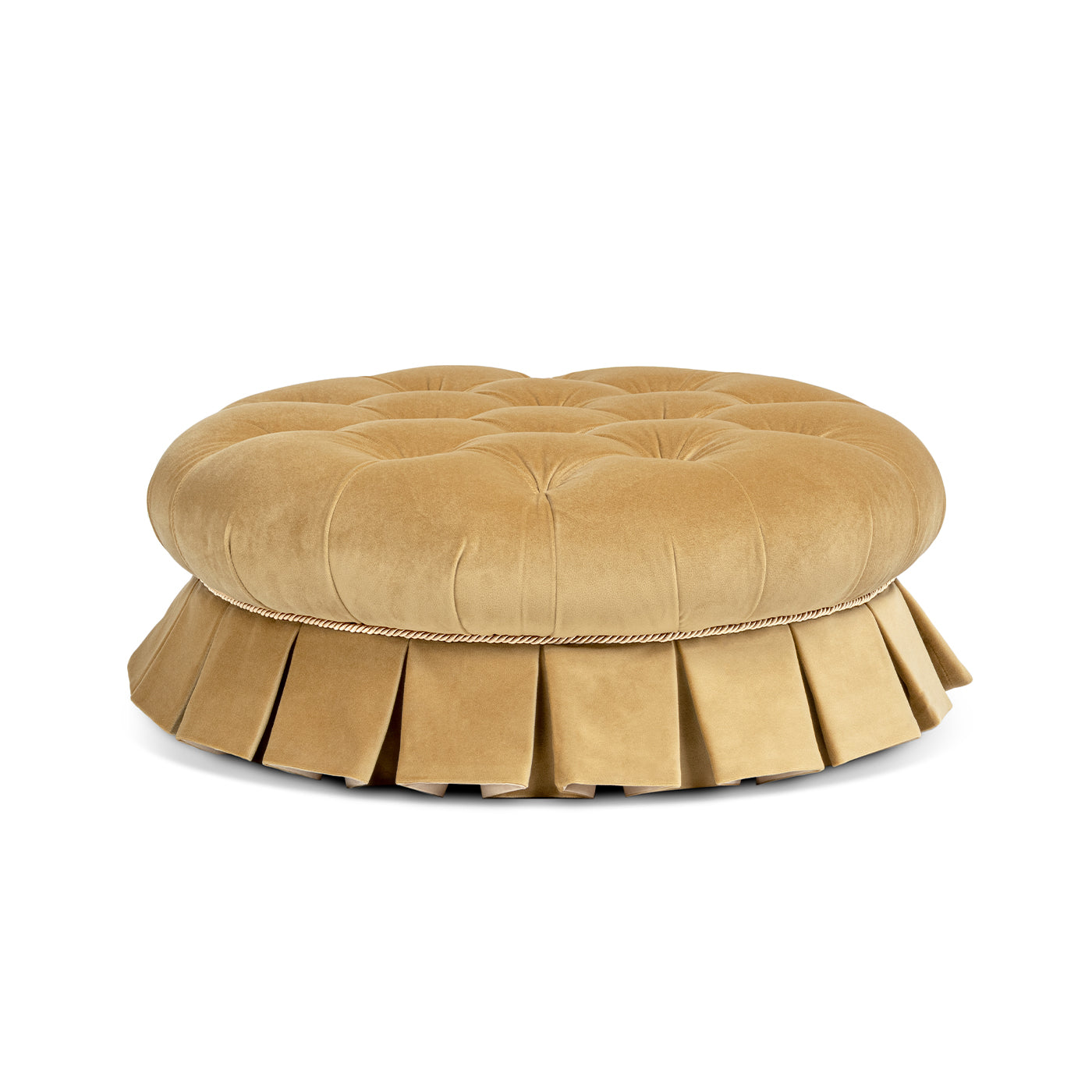 Roquefort 24.5 round tufted velvet pet bed with box-pleated skirt camel velvet on Tampa Home & Garden Store