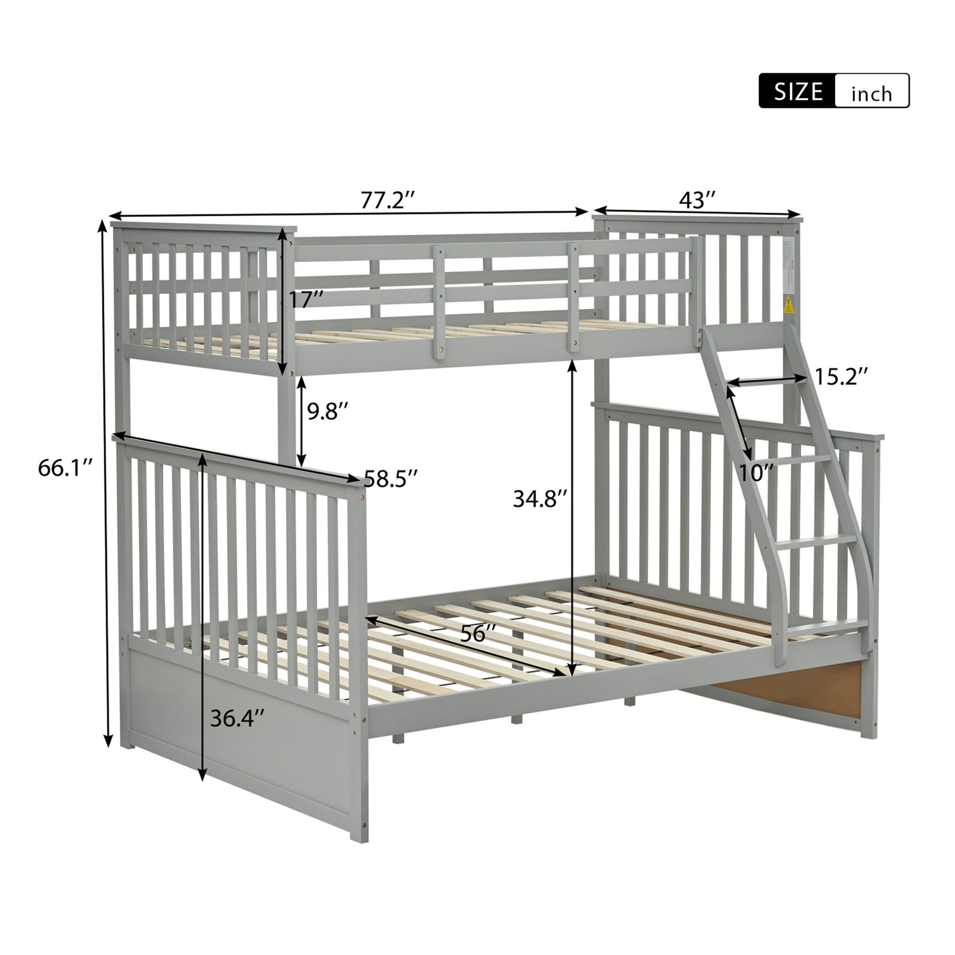 Bunk bed with ladder and safety guard rails by HouseOfZazla, gray twin-over-twin design on Tampa Home & Garden Store