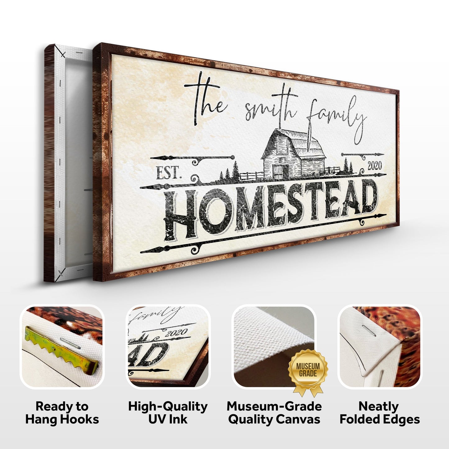 Tailored Canvases Family Vintage Rust Homestead Sign canvas with rustic bronze frame on Tampa Home & Garden Store