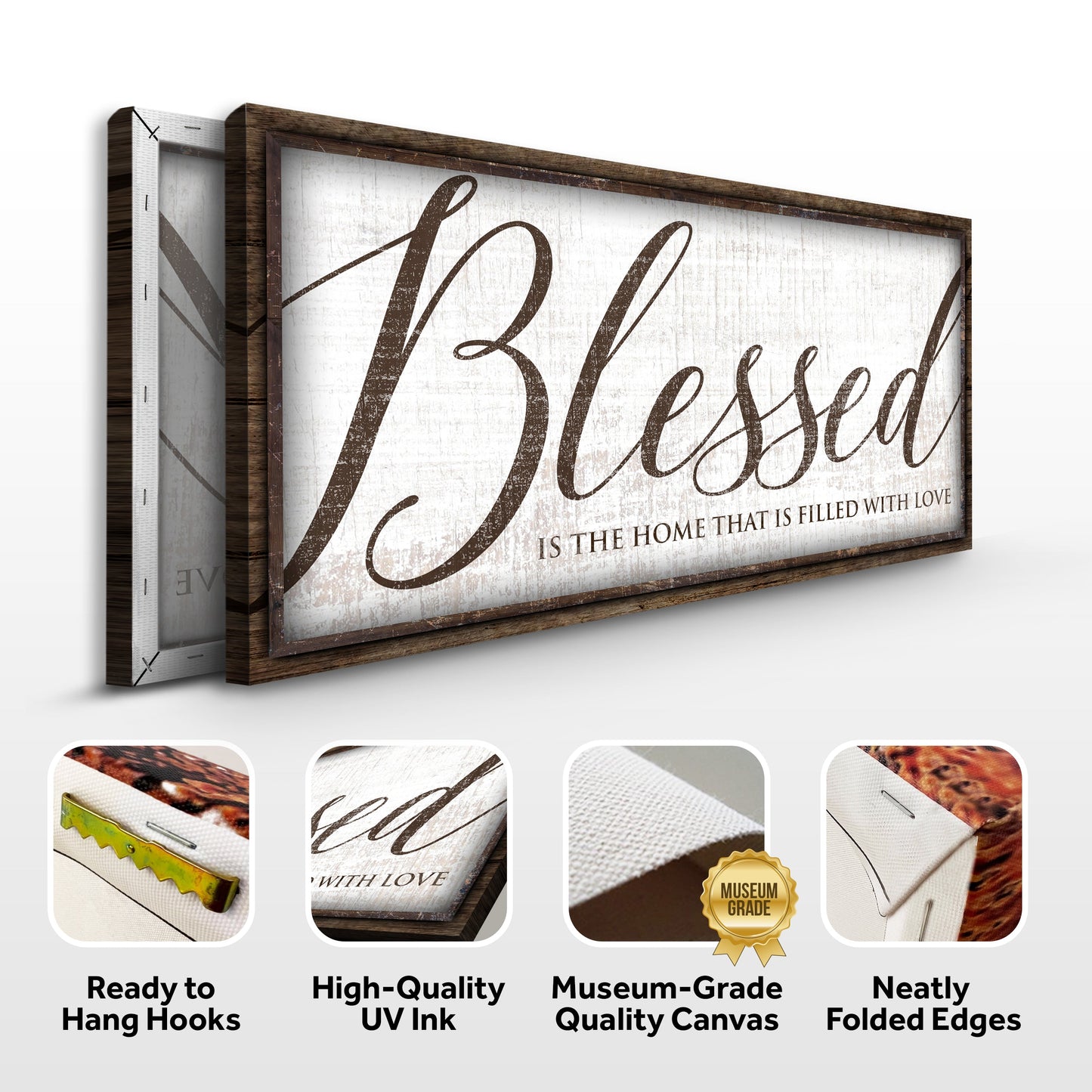 Blessed Is The Home That Is Filled With Love canvas sign in rustic wood frame Tailored Canvases on Tampa Home & Garden Store