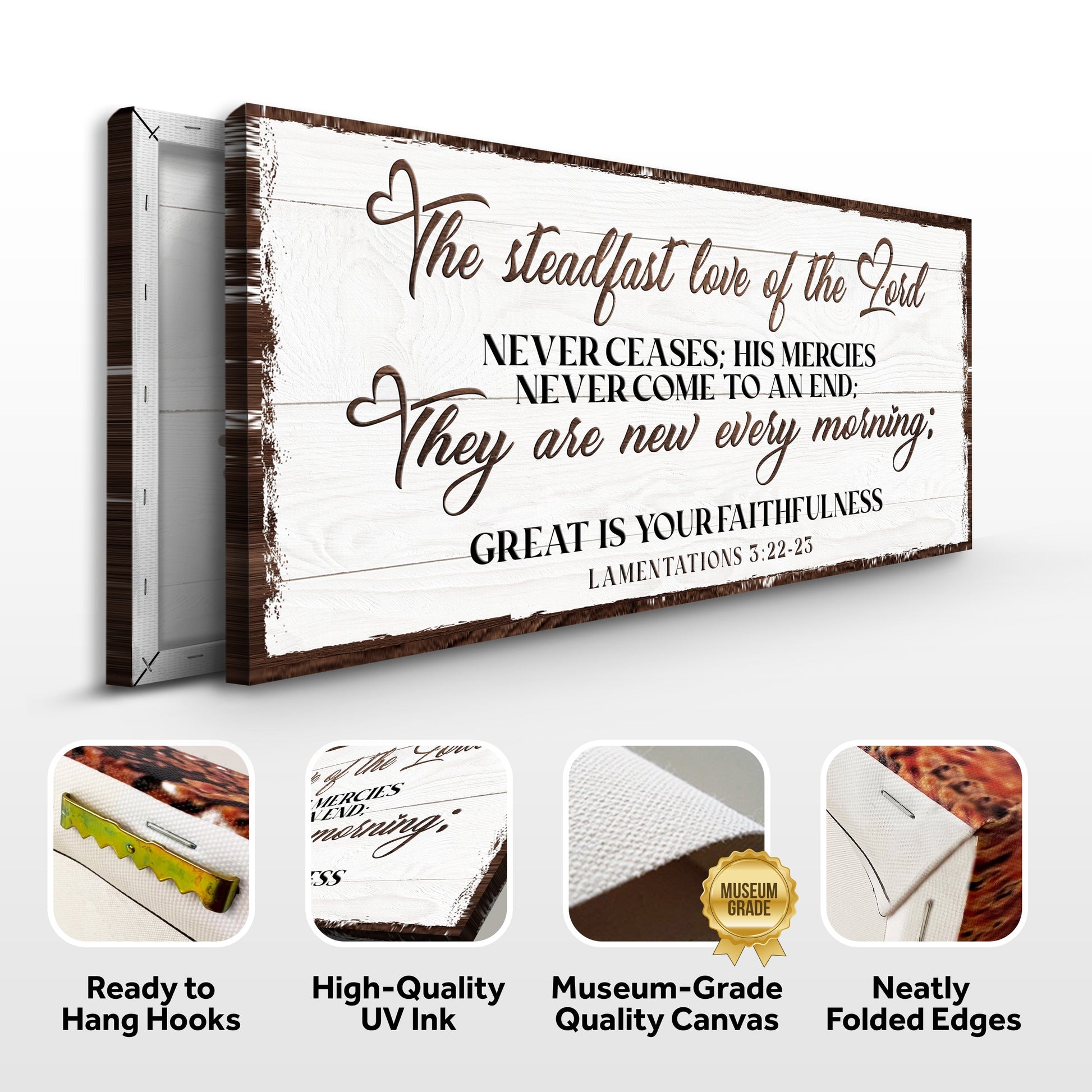Canvas Tailored Canvases Lamentations 3:22-23 Faith Sign III; white wood with script on Tampa Home & Garden Store
