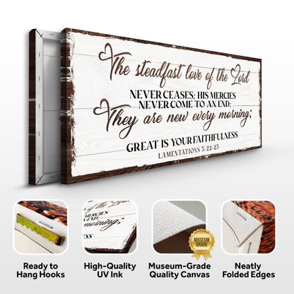 Canvas Tailored Canvases Lamentations 3:22-23 Faith Sign III; white wood with script on Tampa Home & Garden Store
