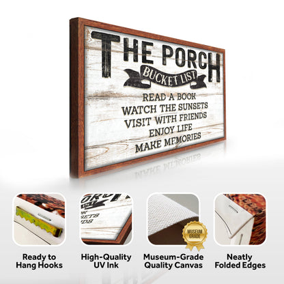 The Porch Bucket Sign by Tailored Canvases with white wood and black lettering in a wood frame on Tampa Home & Garden Store