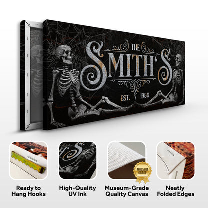 Gothic Family Sign VI canvas with ornate silver lettering on a black cobweb background on Tampa Home & Garden Store