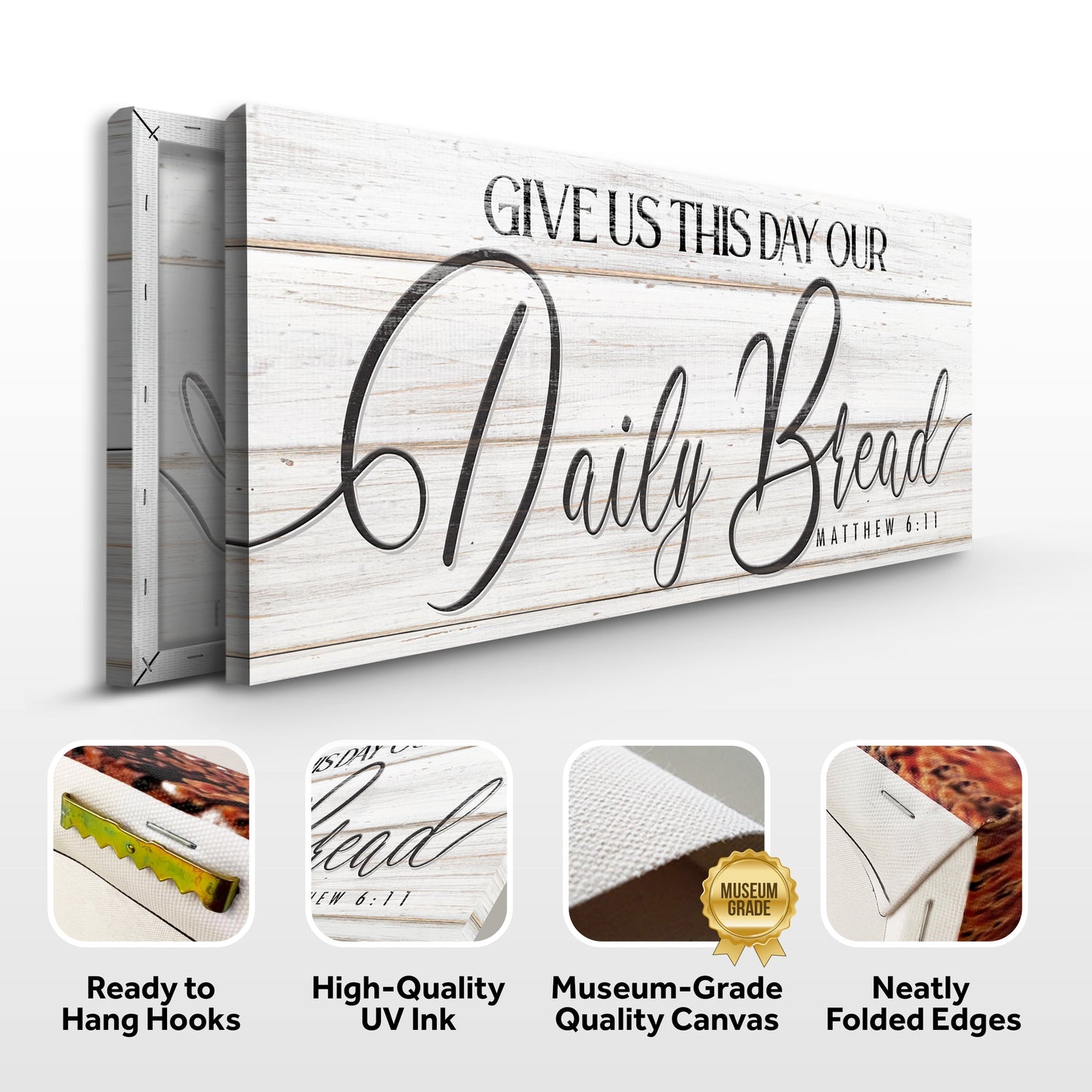 Canvas faith sign Give Us This Day Our Daily Bread by Tailored Canvases on whitewashed wood on Tampa Home & Garden Store