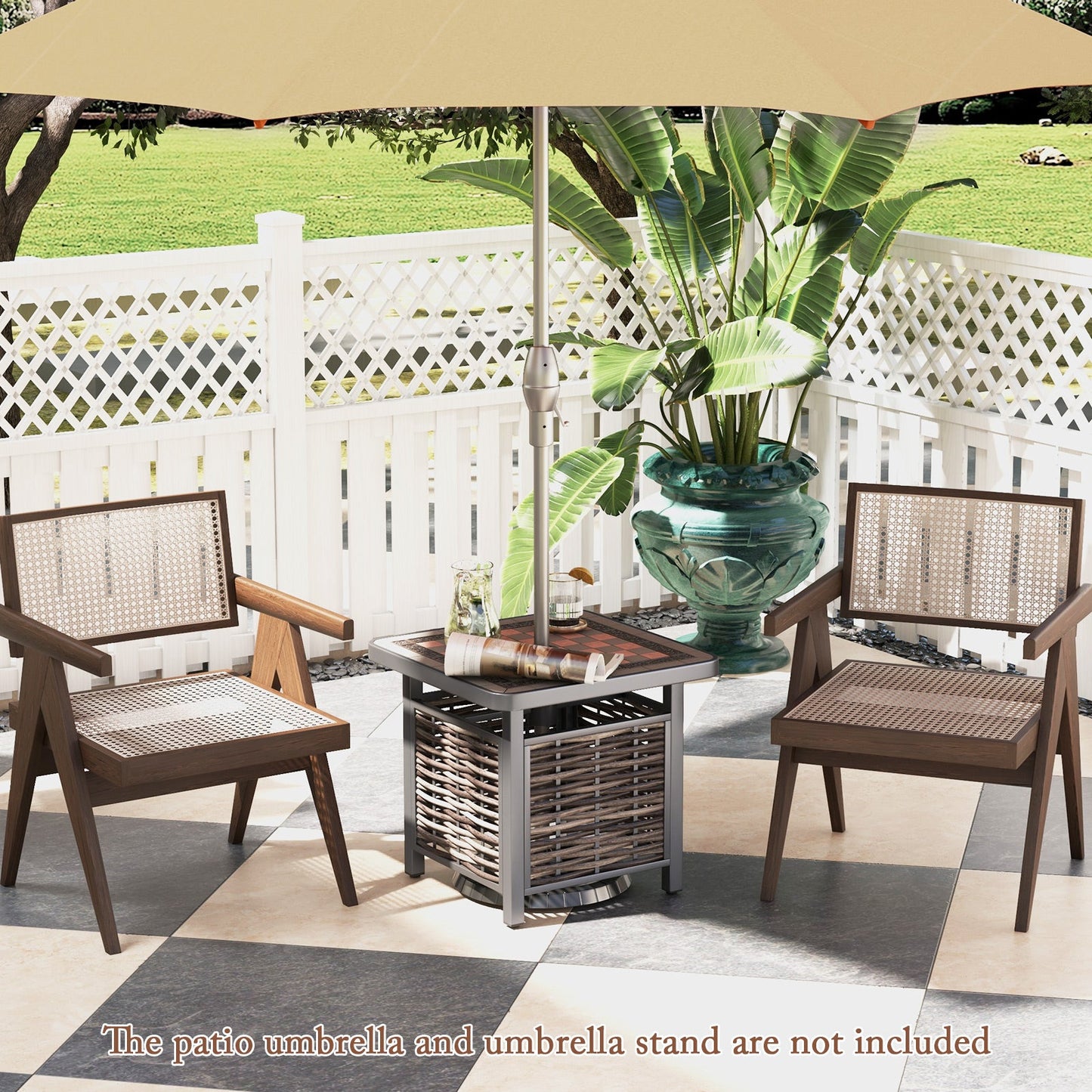 21.5 Inches Outdoor PE Rattan Side Table Square End Table with Umbrella Hole - Tampa Home & Garden Store