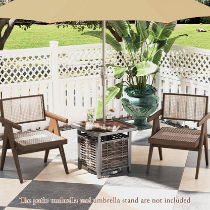21.5 Inches Outdoor PE Rattan Side Table Square End Table with Umbrella Hole - Tampa Home & Garden Store