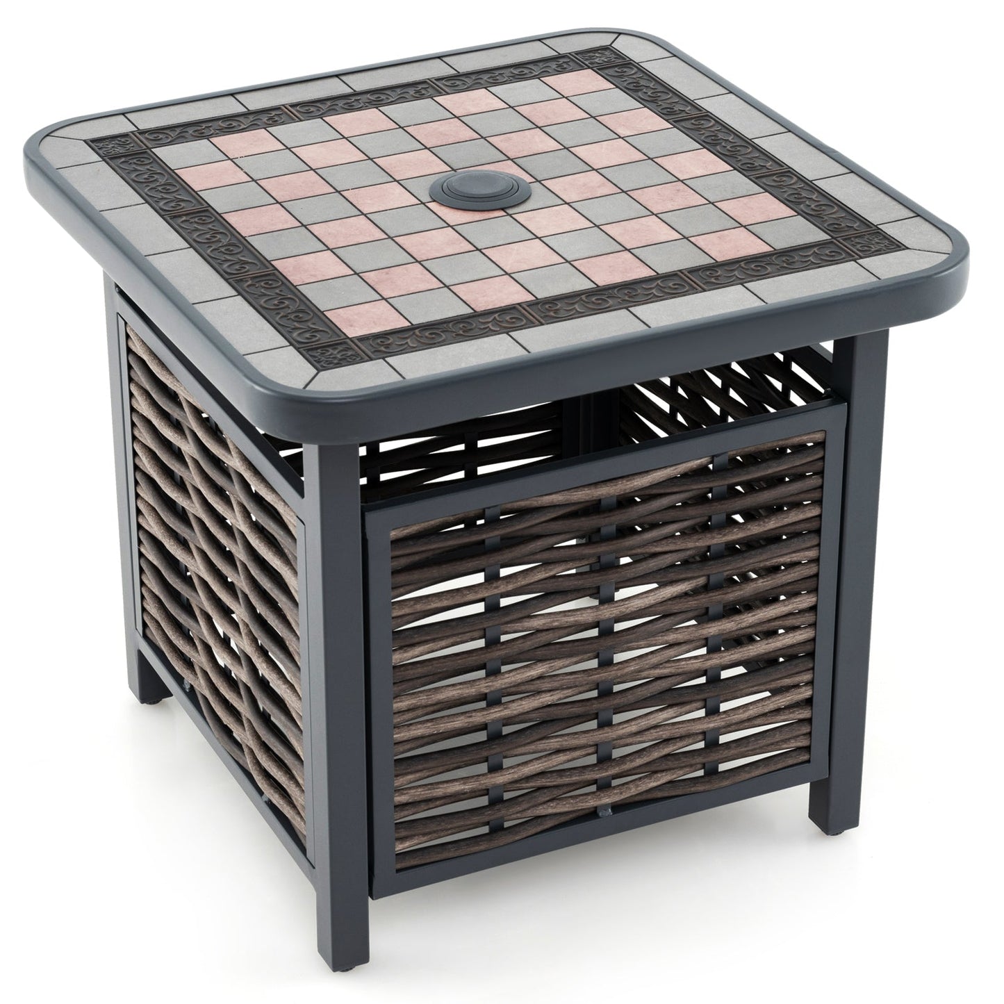 21.5 Inches Outdoor PE Rattan Side Table Square End Table with Umbrella Hole - Tampa Home & Garden Store