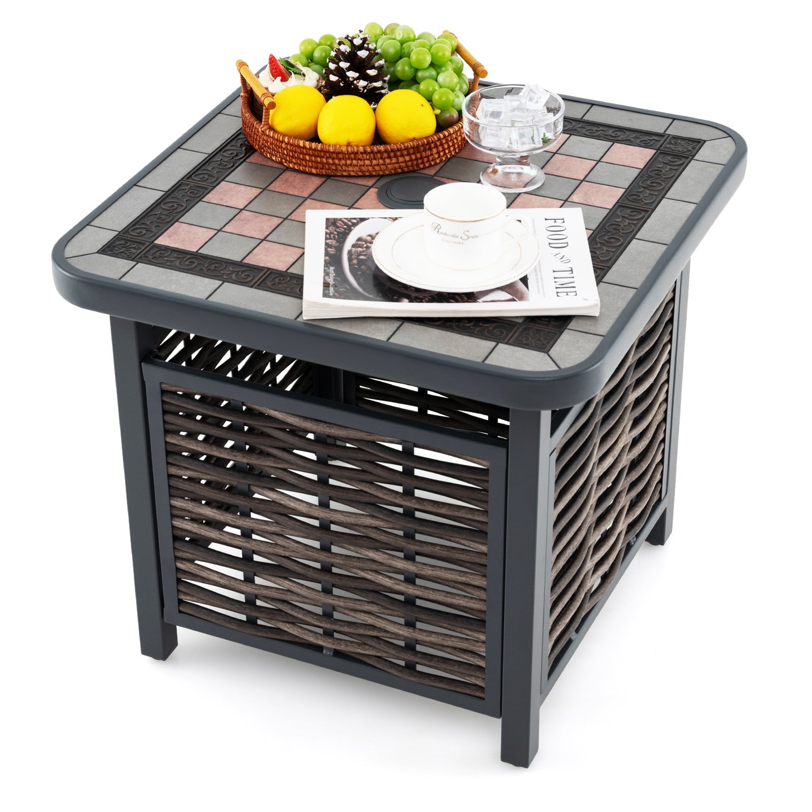 21.5 Inches Outdoor PE Rattan Side Table Square End Table with Umbrella Hole - Tampa Home & Garden Store