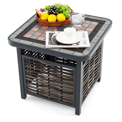 21.5 Inches Outdoor PE Rattan Side Table Square End Table with Umbrella Hole - Tampa Home & Garden Store