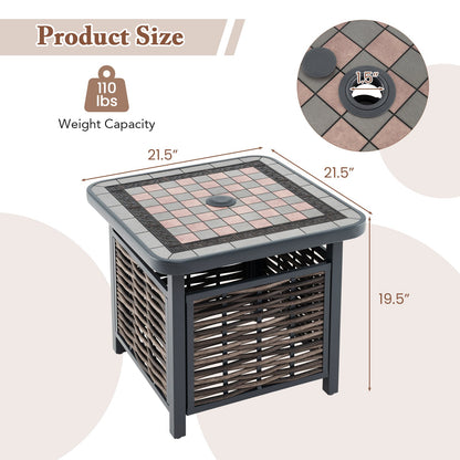 21.5 Inches Outdoor PE Rattan Side Table Square End Table with Umbrella Hole - Tampa Home & Garden Store
