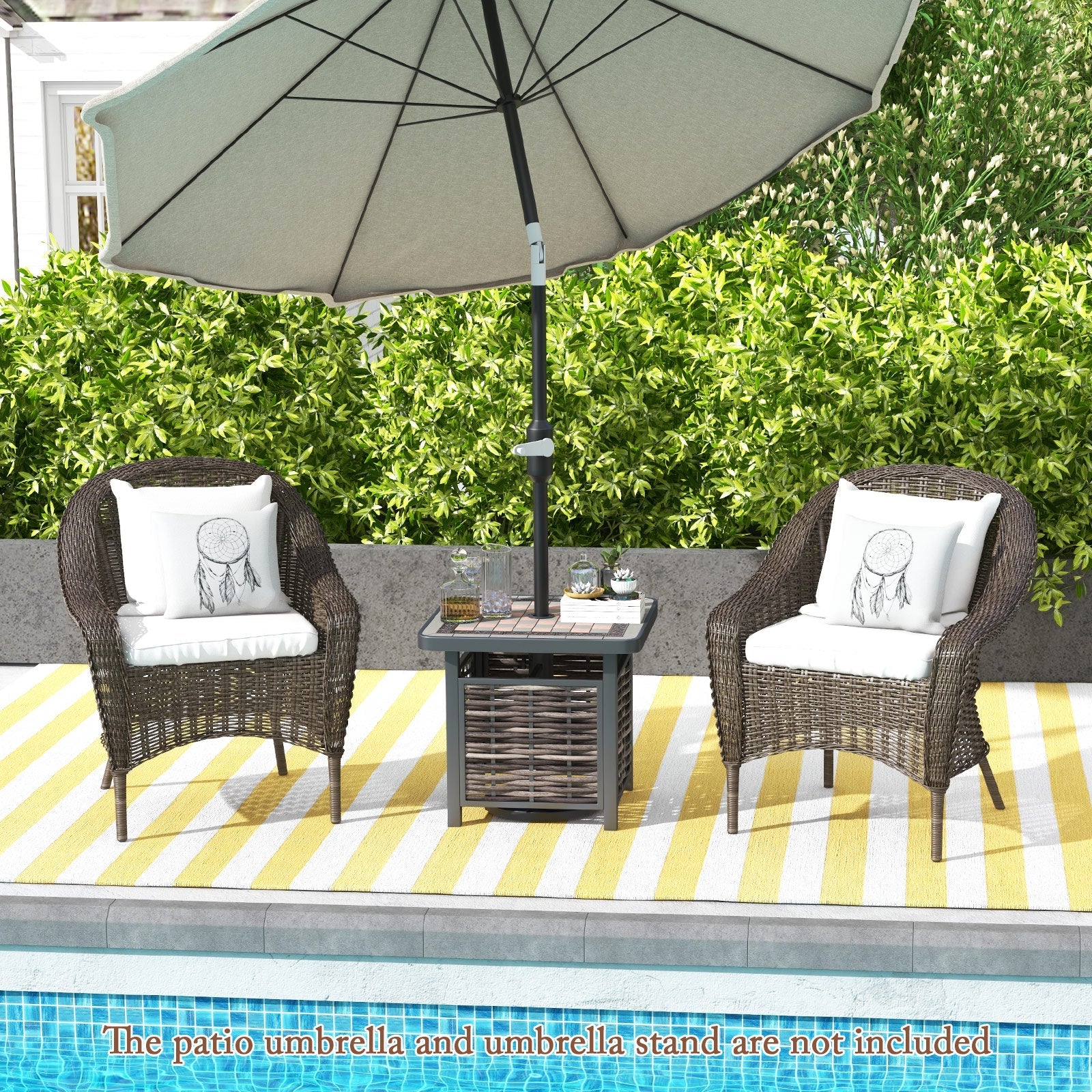 21.5 Inches Outdoor PE Rattan Side Table Square End Table with Umbrella Hole - Tampa Home & Garden Store