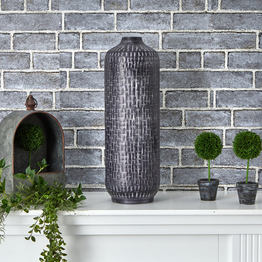 21” Embossed Metal Cylinder Vase - Tampa Home & Garden Store