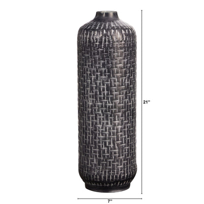 21” Embossed Metal Cylinder Vase - Tampa Home & Garden Store
