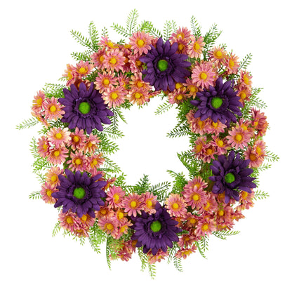 21” Mixed Daisy Artificial Wreath - Tampa Home & Garden Store