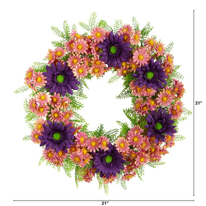 21” Mixed Daisy Artificial Wreath - Tampa Home & Garden Store
