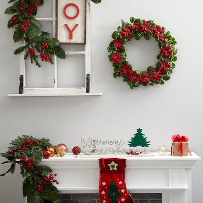 21” Poinsettia and Variegated Holly Artificial Christmas Wreath - Tampa Home & Garden Store