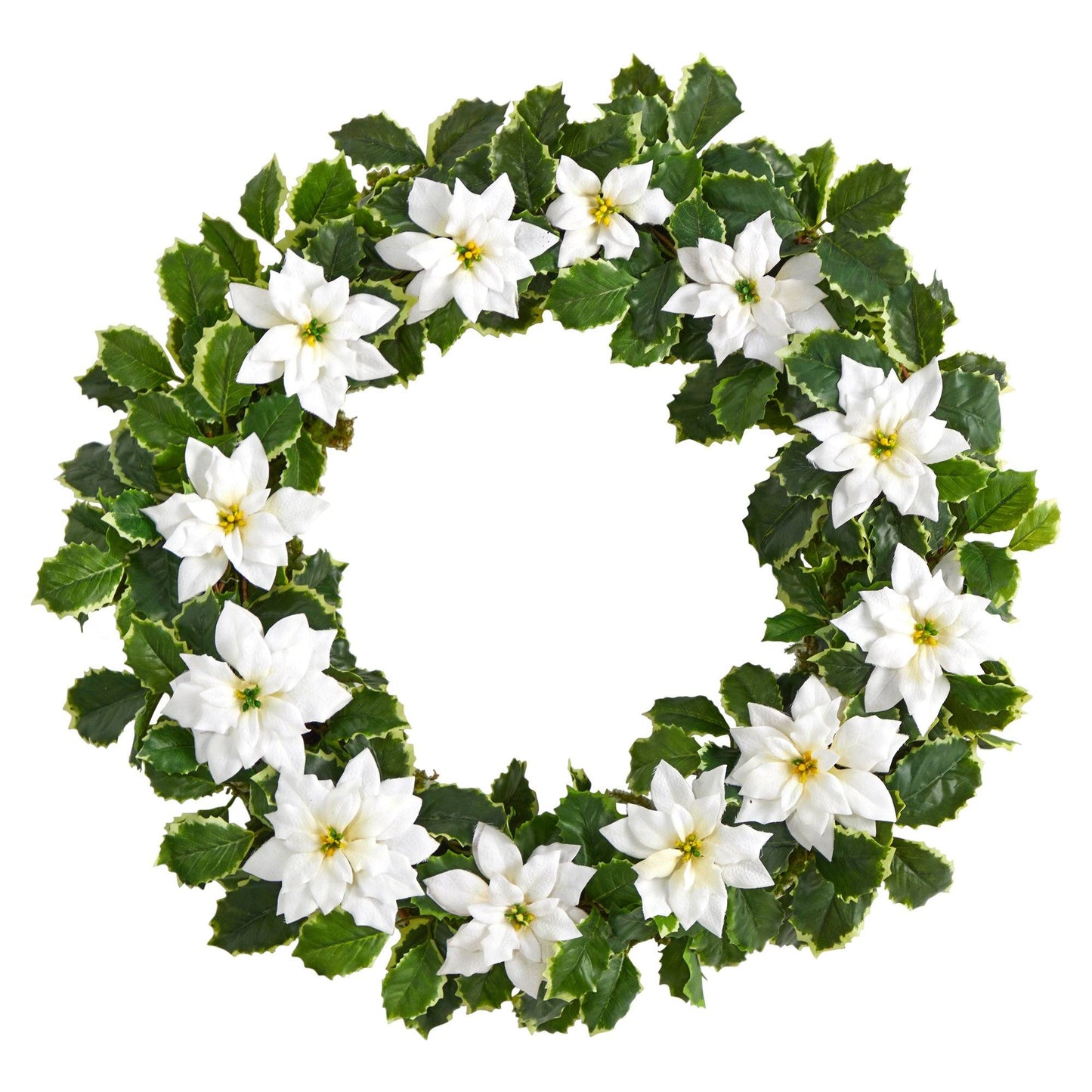 21” Poinsettia and Variegated Holly Artificial Christmas Wreath - Tampa Home & Garden Store