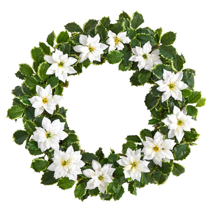 21” Poinsettia and Variegated Holly Artificial Christmas Wreath - Tampa Home & Garden Store
