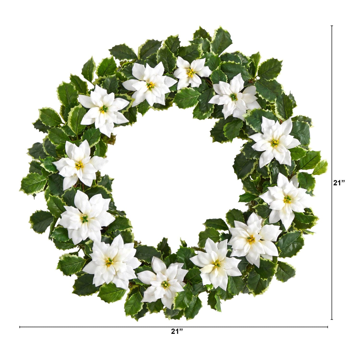 21” Poinsettia and Variegated Holly Artificial Christmas Wreath - Tampa Home & Garden Store