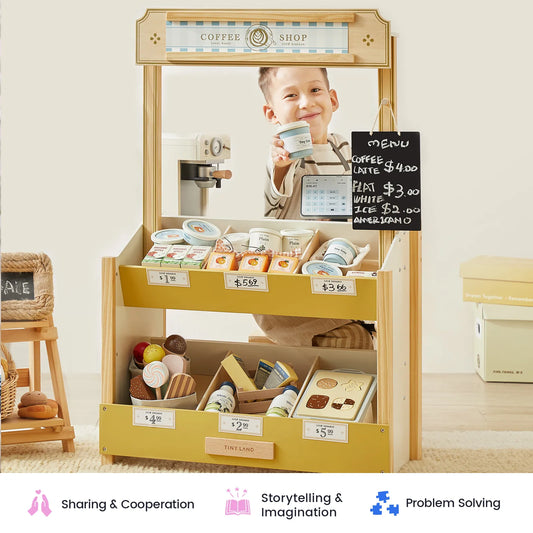 Tiny Land Kid's Grocery Store Playset by Tiny Land INC, yellow storefront with toy foods on Tampa Home & Garden Store