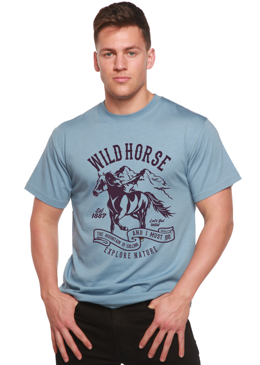 Men's Wild Horse graphic T-shirt by Spun Bamboo in blue, bamboo viscose/cotton, short sleeve on Tampa Home & Garden Store