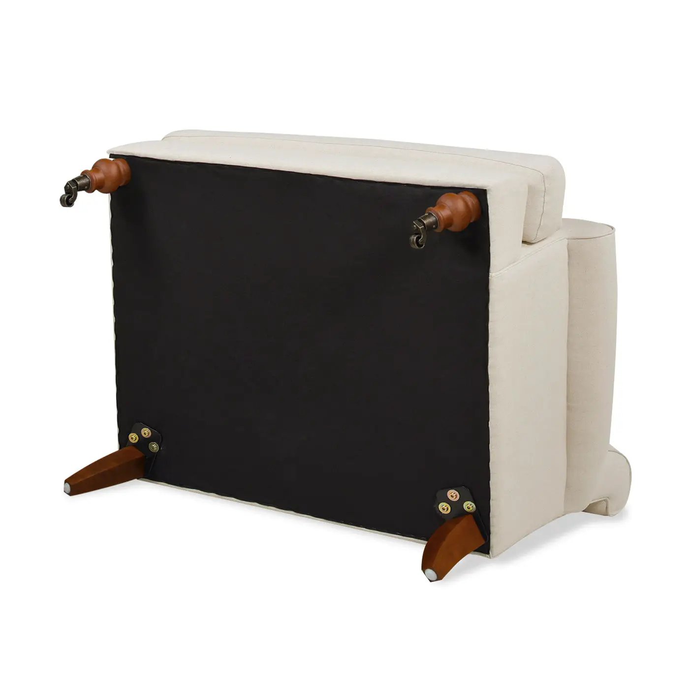 Alana Lawson Accent Arm Chair with casters, beige upholstery and exposed wooden legs on Tampa Home & Garden Store
