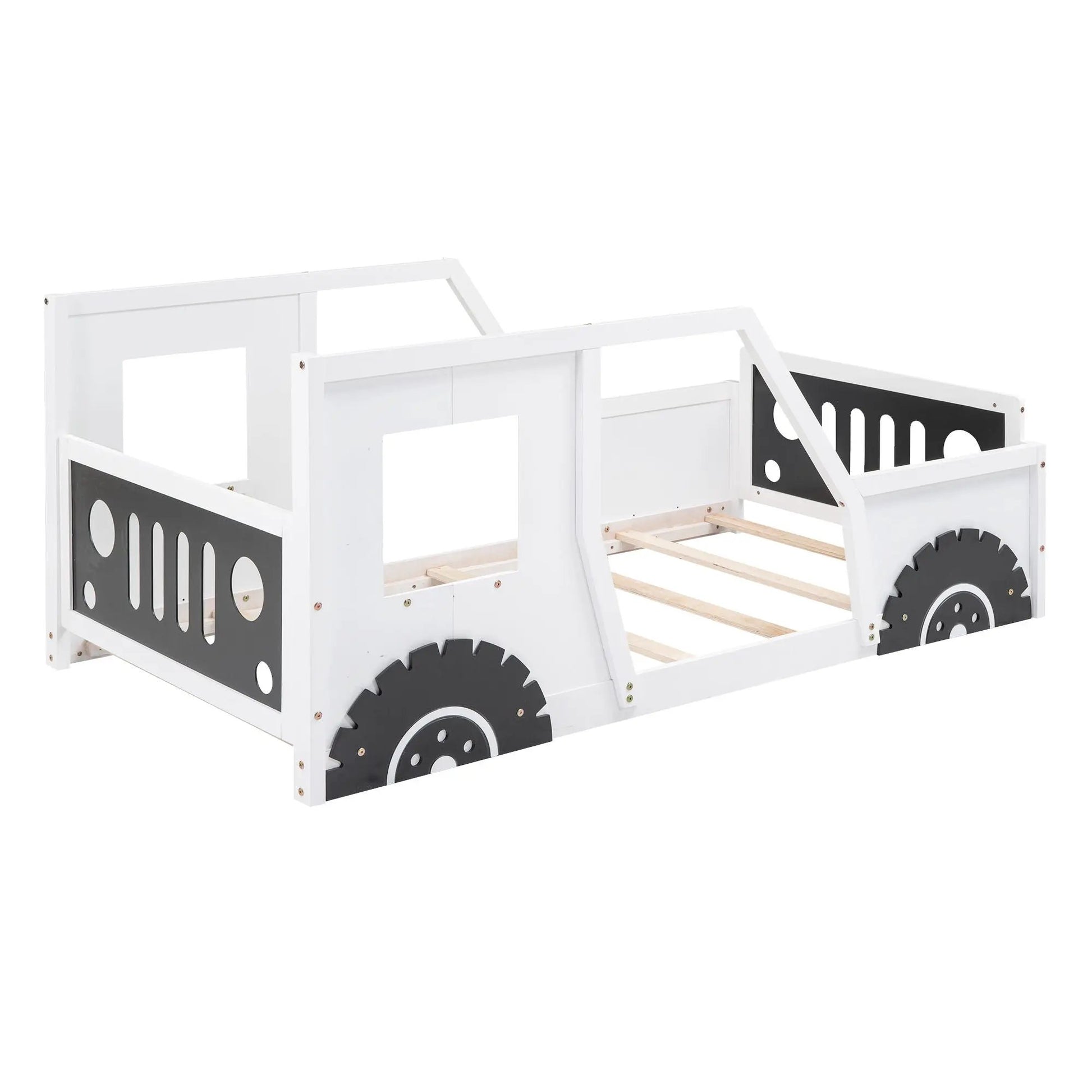 Classic Car Shaped Platform Bed with Wheels white wood bed Unique Piece Furniture on Tampa Home & Garden Store