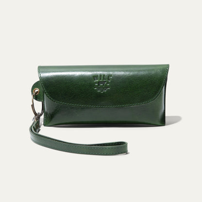 Eyeglass case by Will Leather Goods in green leather with strap on Tampa Home & Garden Store