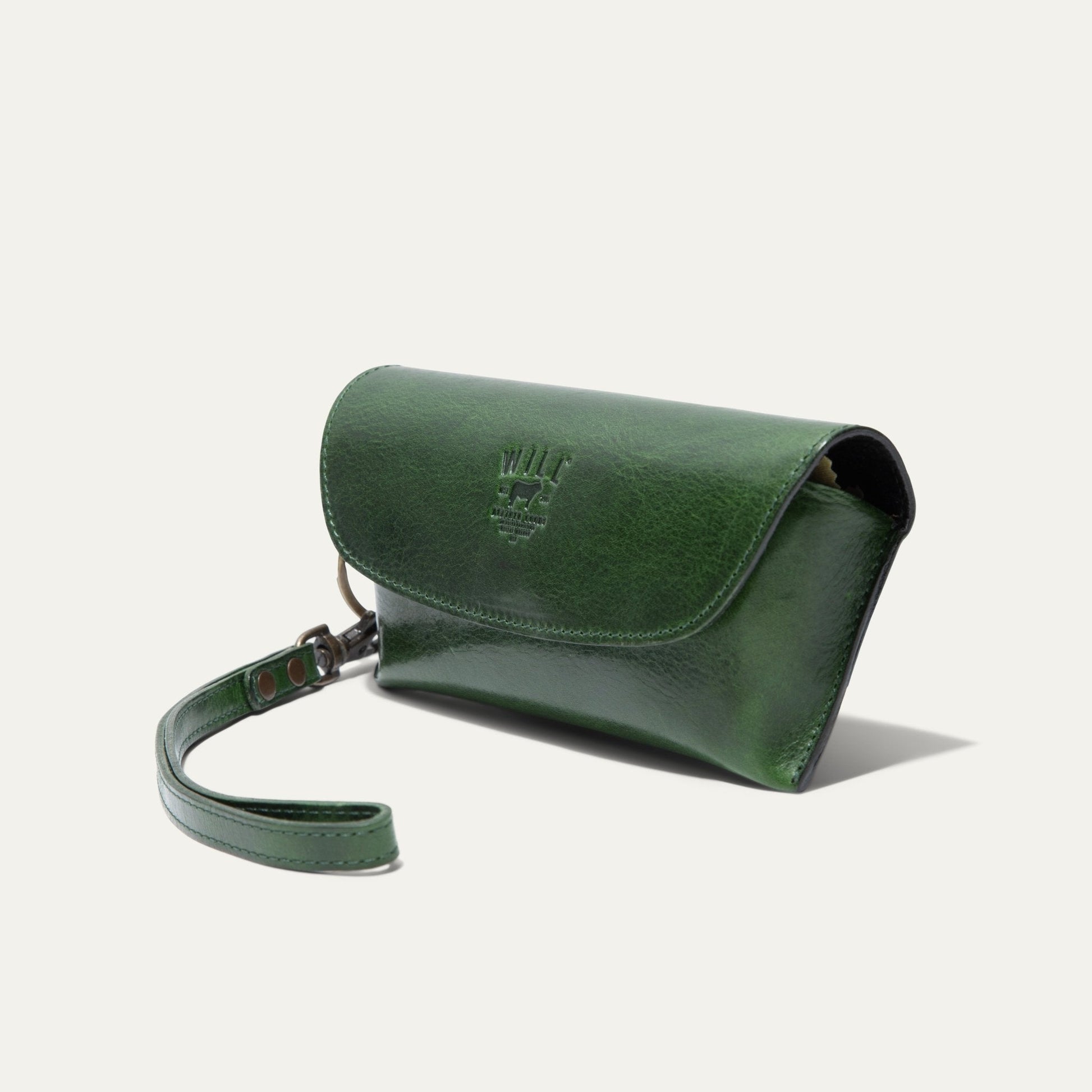 The Eyeglass Case by Will Leather Goods green leather eyewear case with flap on Tampa Home & Garden Store