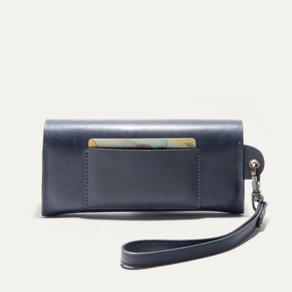 The Eyeglass Case in navy blue leather with stitching and a strap by Will Leather Goods on Tampa Home & Garden Store