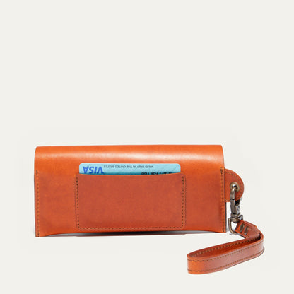 Will Leather Goods orange leather eyeglass case with stitched edges and strap on Tampa Home & Garden Store