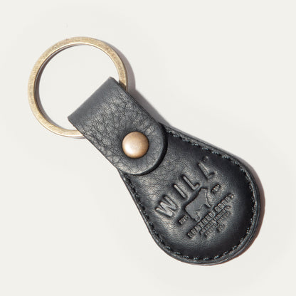 Logo Keychain by Will Leather Goods in black leather with brass ring on Tampa Home & Garden Store