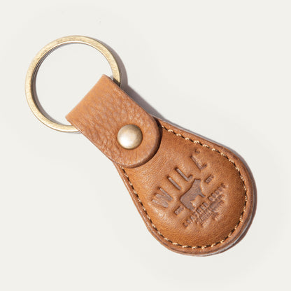 Logo Keychain by Will Leather Goods with tan leather strap and brass ring on Tampa Home & Garden Store